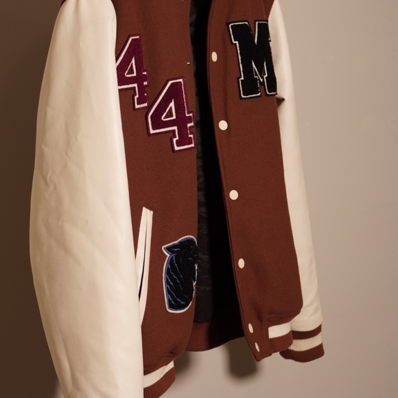 Bershka Varsity Jacket M – Brown/White – Classic College Letterman Style - Picture 8 of 9